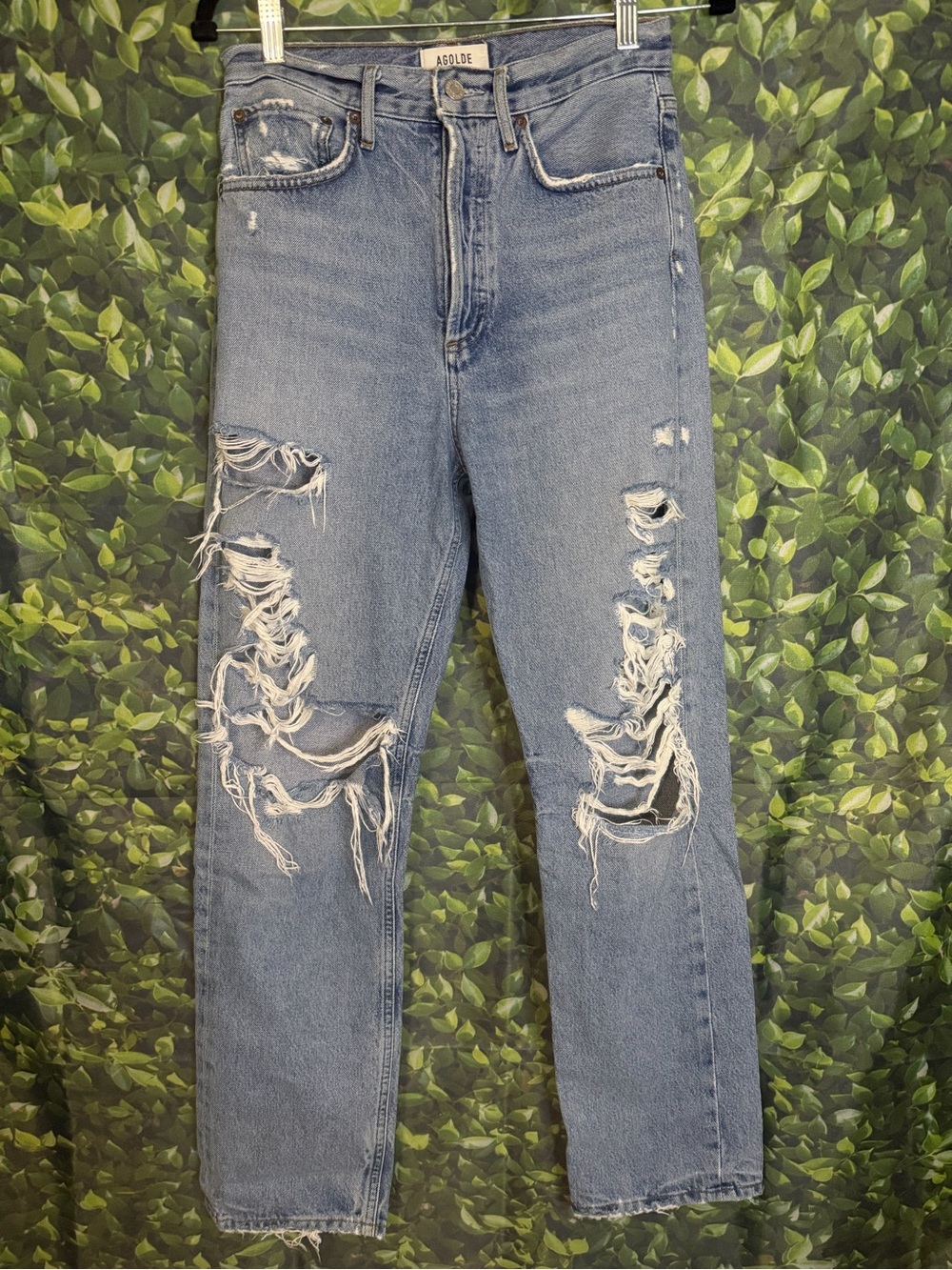 Agolde Light Blue Distressed Straight Leg Jeans